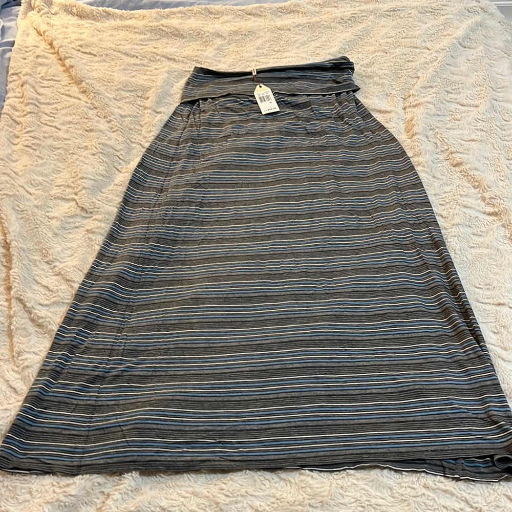 M.S.S.P  Grey And Blue Striped  Waist  Fold Maxi Dress Size M